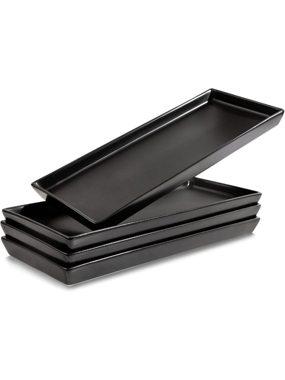 Matte Black Ceramic Serving Platters Set of 4 - Rectangle Plates for